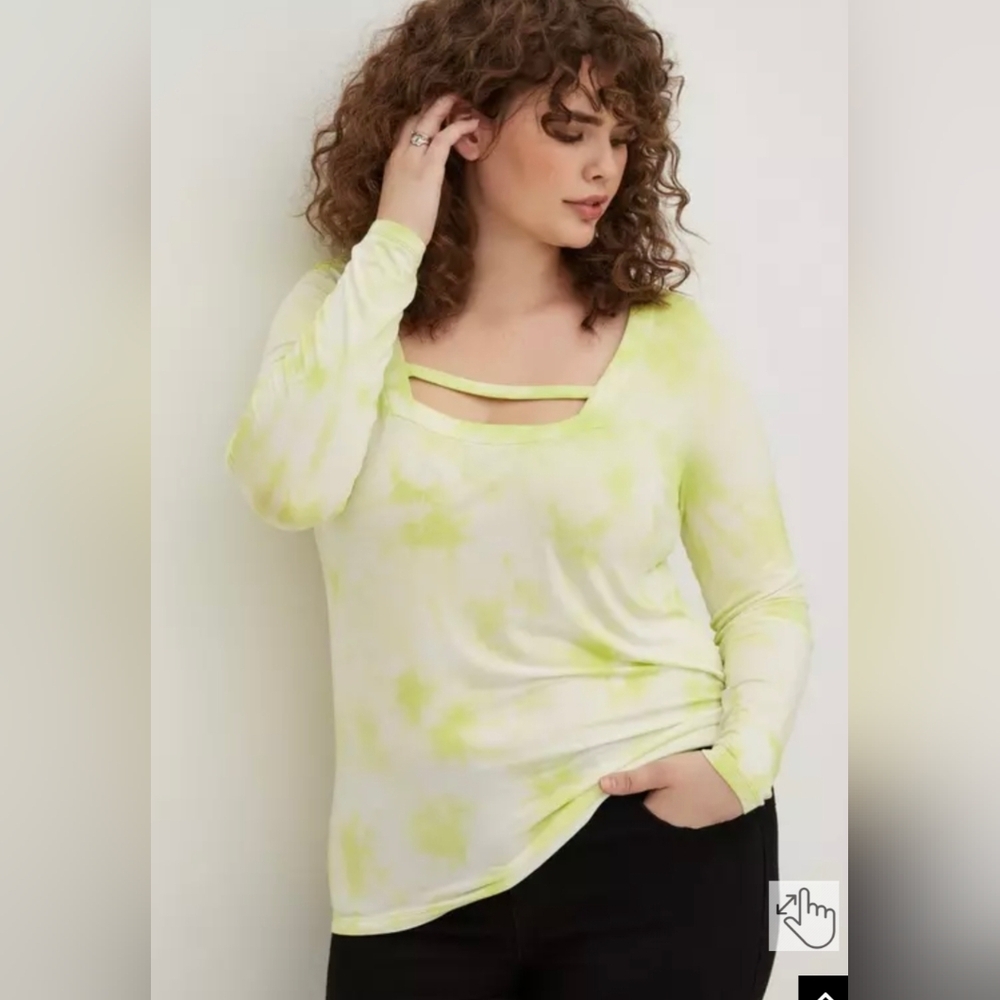 NWT $50 Lovesick Yellow Tie Dye Strappy Square Neck Super Soft Tee 2X 18 20